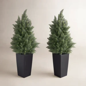 Faux Cedar Tree In Black Pot-UV Rated Potted Plant for Home Decor Outdoor or Indoor