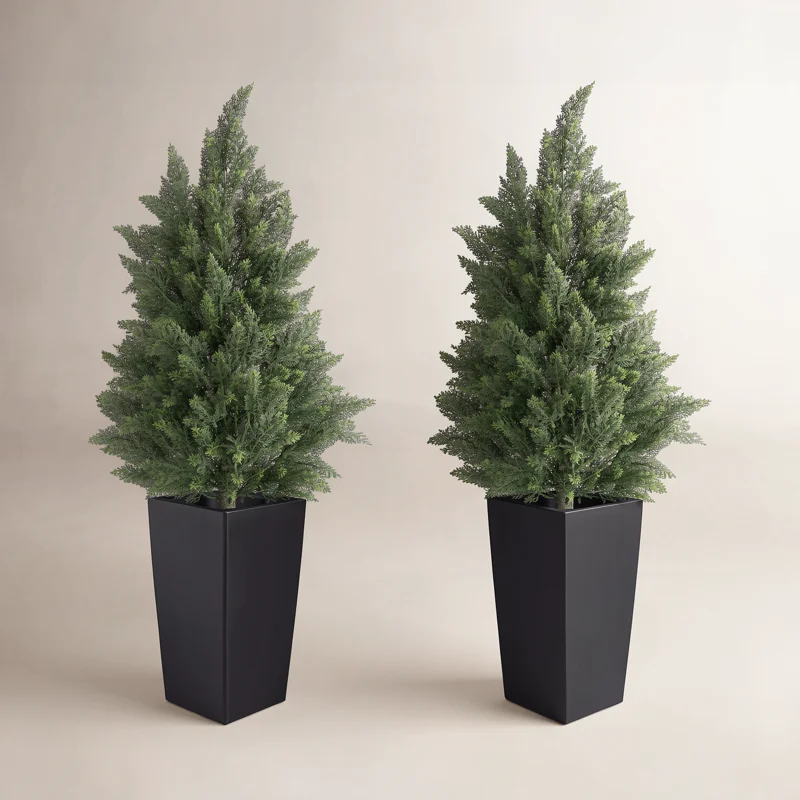 Faux Cedar Tree In Black Pot-UV Rated Potted Plant for Home Decor Outdoor or Indoor